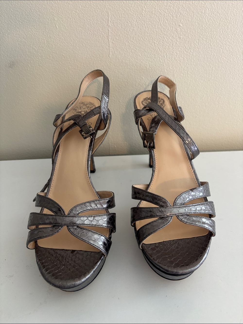 Metallic Brown Strappy Women's Heeled Sandals
